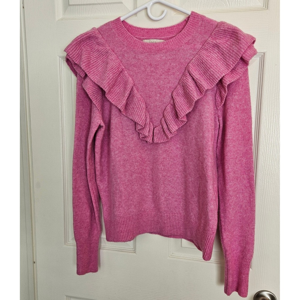 Loft XL Pink Ruffle Long Sleeve Sweater Cottage Victorian Lightweight Cozy